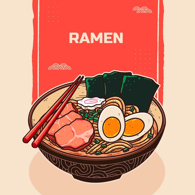 Vector gratuito ilustración de ramen dibujada a mano