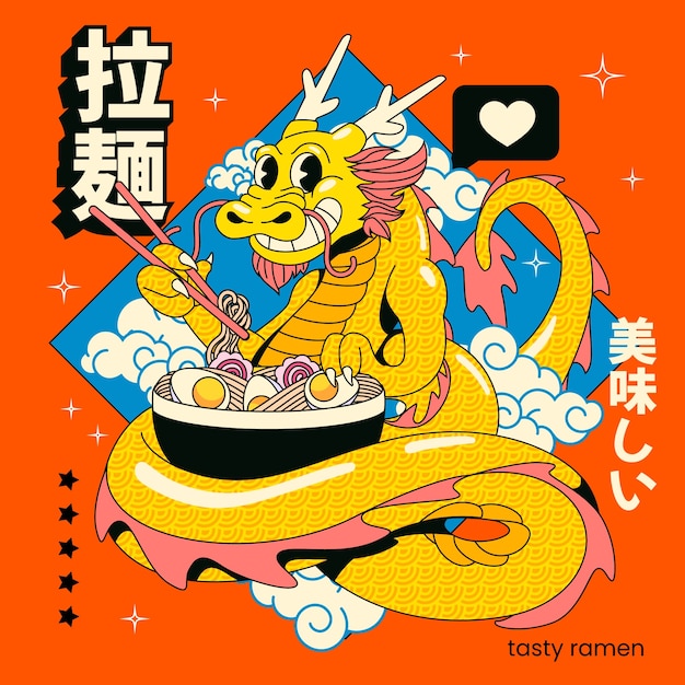 Ilustración de ramen dibujada a mano