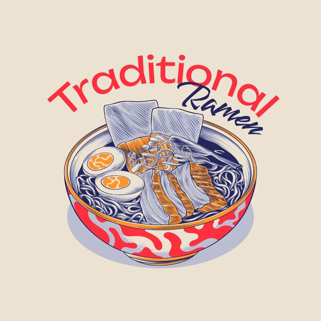 Ilustración de ramen dibujada a mano