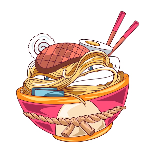 Ilustración de ramen de estilo loco