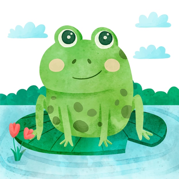 Ilustración de rana acuarela pintada a mano