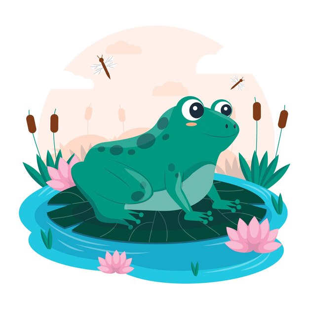 Ilustración de rana adorable plana orgánica