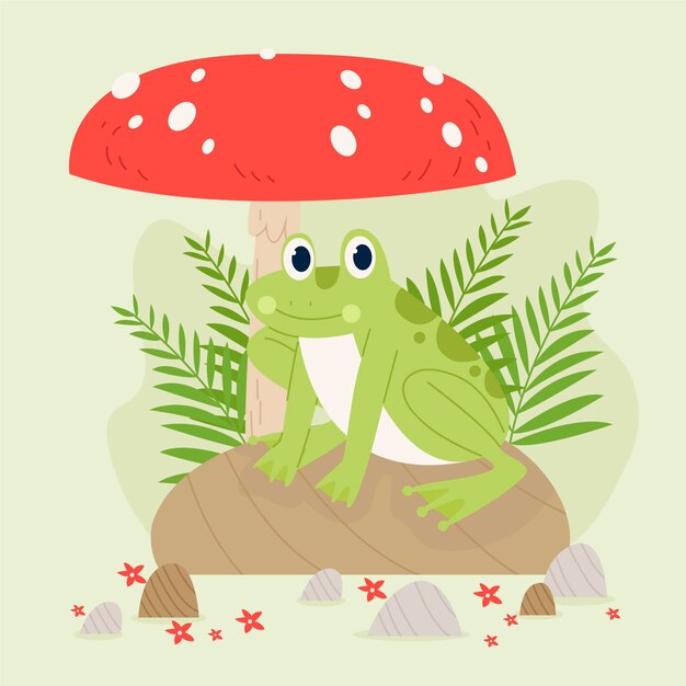Ilustración de rana adorable plana orgánica