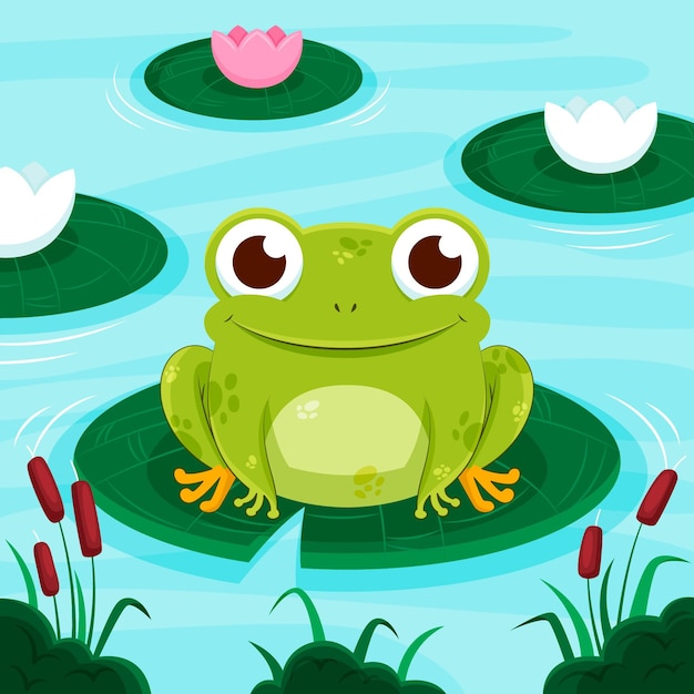 Ilustración de rana linda plana