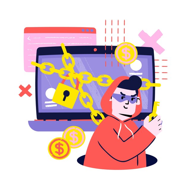 Ilustración de ransomware dibujada a mano