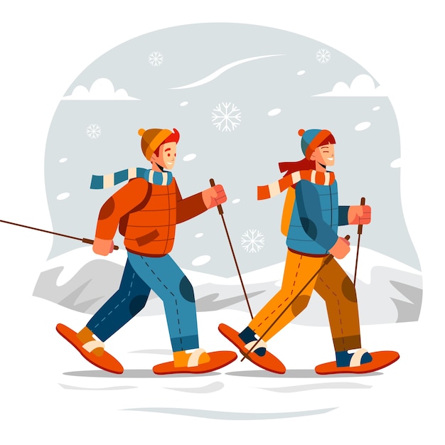 Ilustración de raquetas de nieve de diseño plano