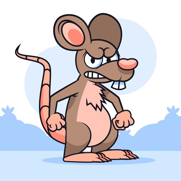 Ilustración de rata malvada de dibujos animados dibujados a mano