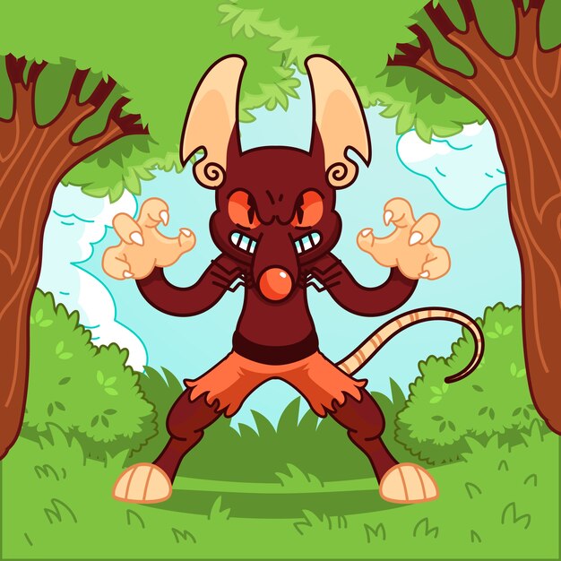 Ilustración de rata malvada de dibujos animados dibujados a mano