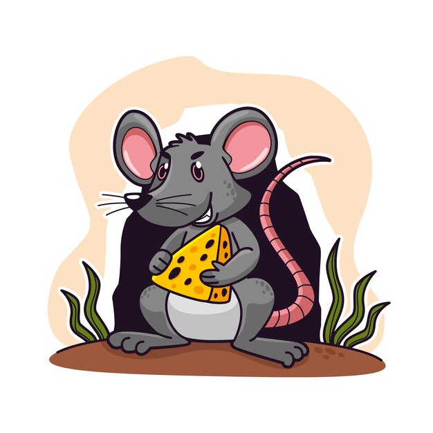 Ilustración de rata malvada de dibujos animados dibujados a mano