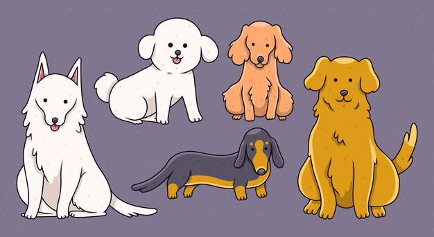 Ilustración de razas de perros dibujadas a mano
