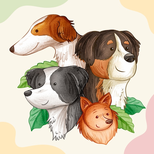 Vector gratuito ilustración de razas de perros dibujadas a mano