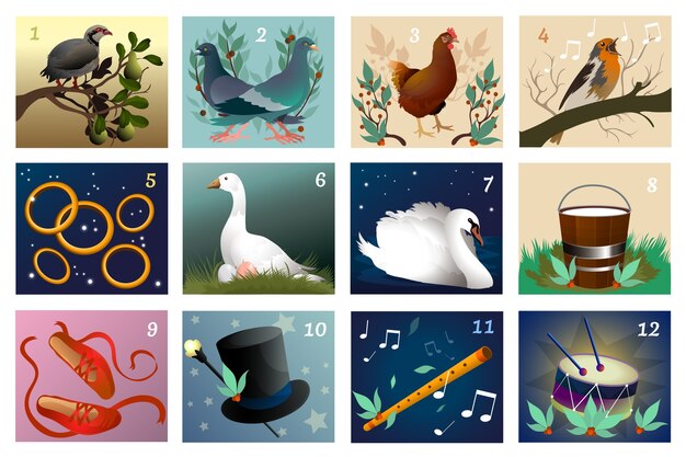 Ilustración realista de 12 días de navidad.