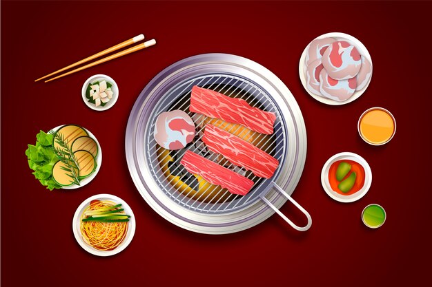 Ilustración realista de barbacoa coreana