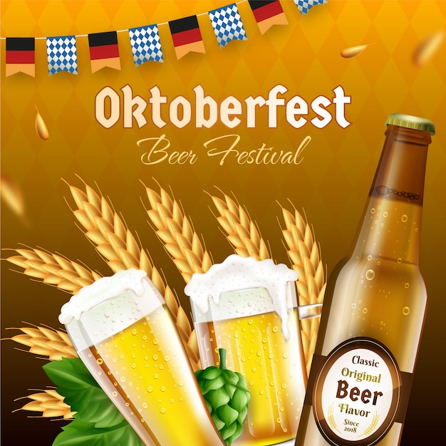 Ilustración realista para la celebración del festival de la cerveza oktoberfest