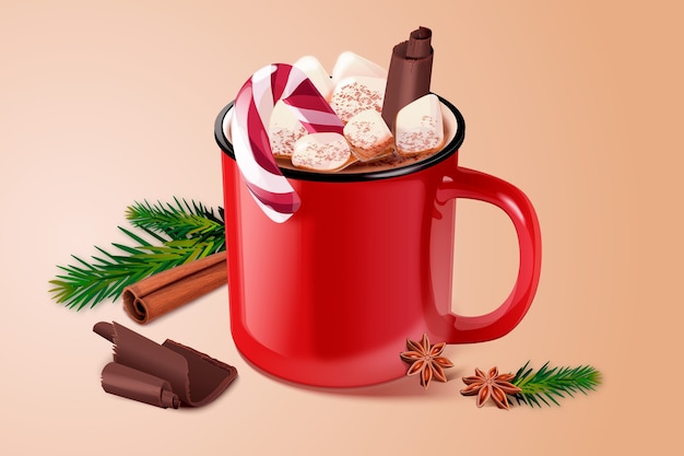 Ilustración realista de chocolate caliente de navidad