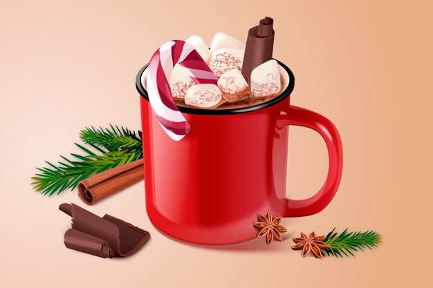Ilustración realista de chocolate caliente de navidad