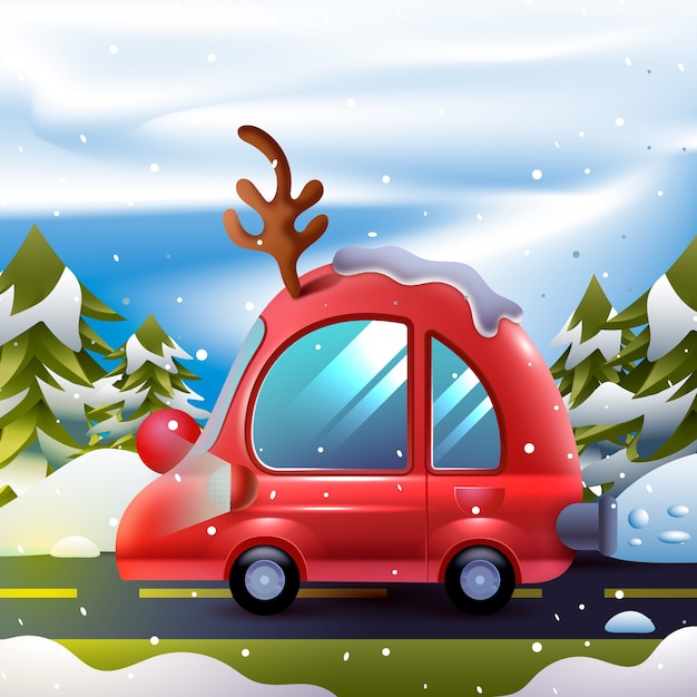 Vector gratuito ilustración realista del coche de nieve