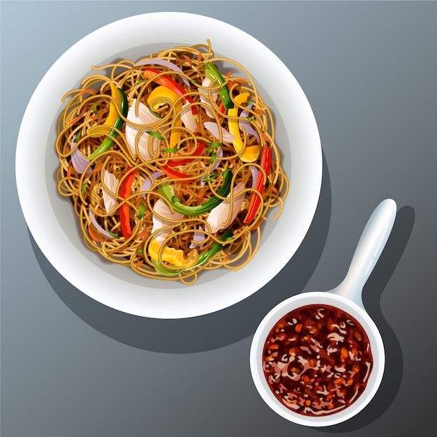 Ilustración realista de comida china