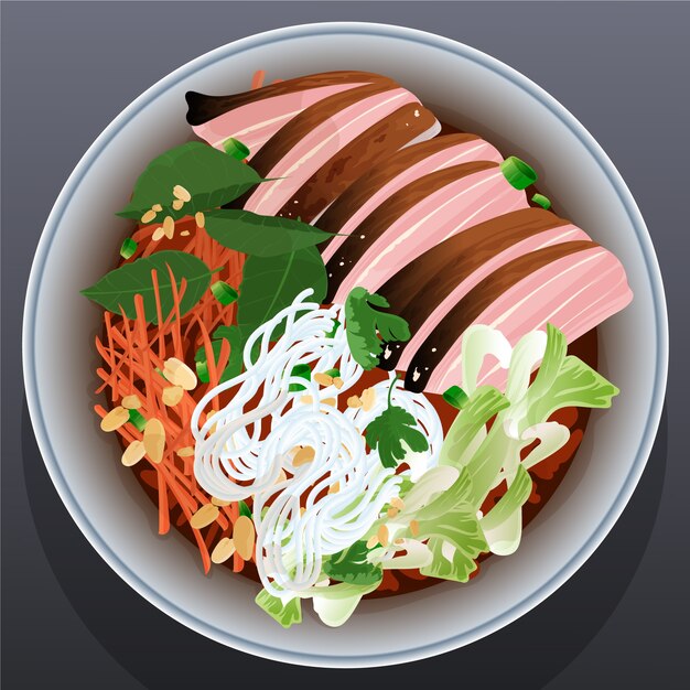 Ilustración realista de comida vietnamita