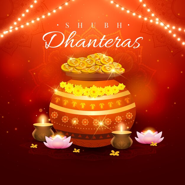 Ilustración realista de dhanteras