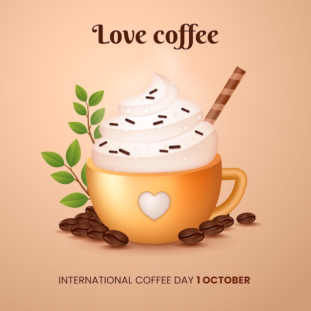 Vector gratuito ilustración realista para el día internacional del café con taza.