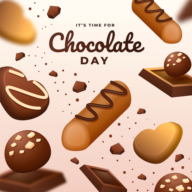 Ilustración realista del día mundial del chocolate con dulces de chocolate