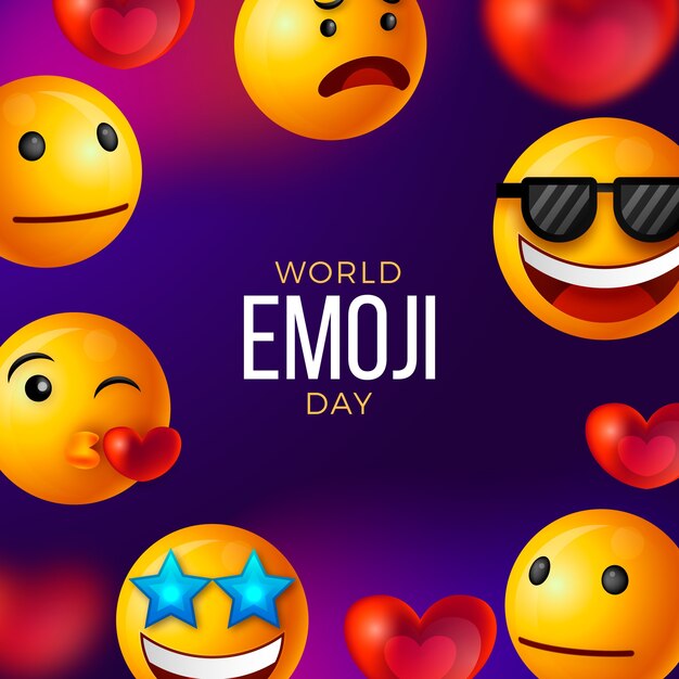 Ilustración realista del día mundial del emoji con emoticonos