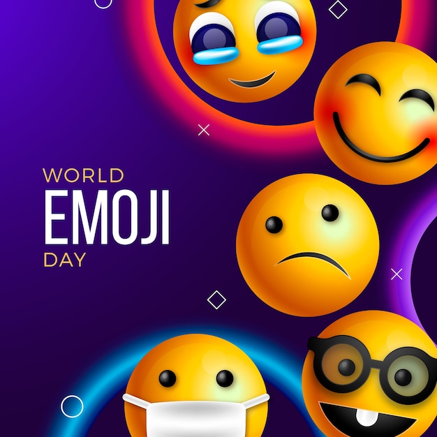 Ilustración realista del día mundial del emoji con emoticonos