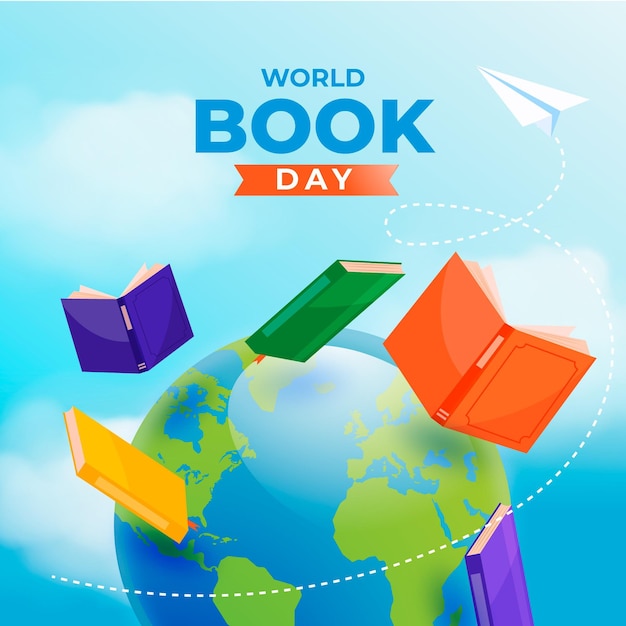 Vector gratuito ilustración realista del día mundial del libro con libro y planeta