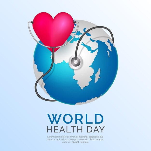 Ilustración realista del día mundial de la salud con planeta y corazón
