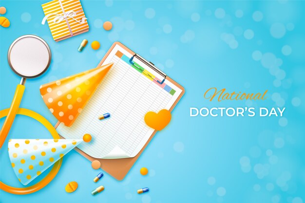 Ilustración realista del día nacional del médico con estetoscopio y libreta