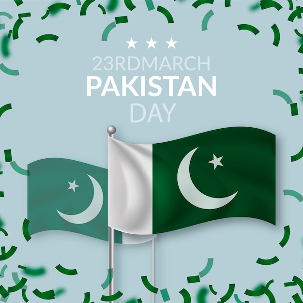 Vector gratuito ilustración realista del día de pakistán con banderas