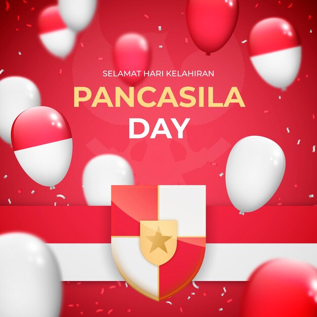 Ilustración realista del día de la pancasila con globos