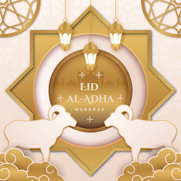 Ilustración realista de eid al-adha con cabras