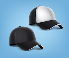 Vector gratuito ilustración realista de gorras negras con detalles blancos aislados