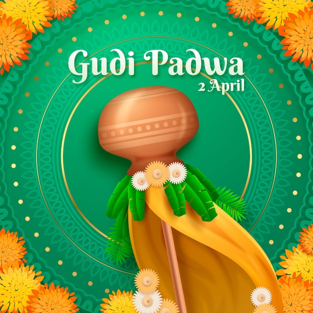 Vector gratuito ilustración realista de gudi padwa