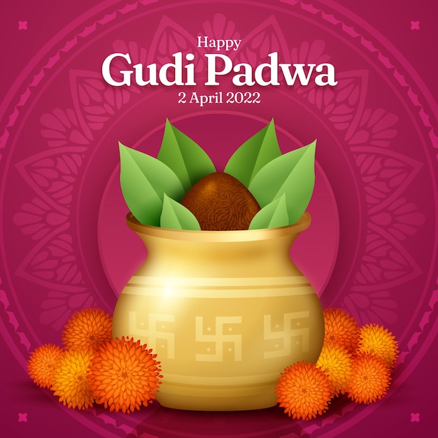 Vector gratuito ilustración realista de gudi padwa