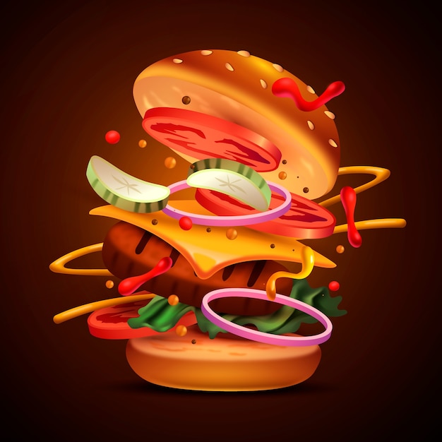 Ilustración realista de la hamburguesa