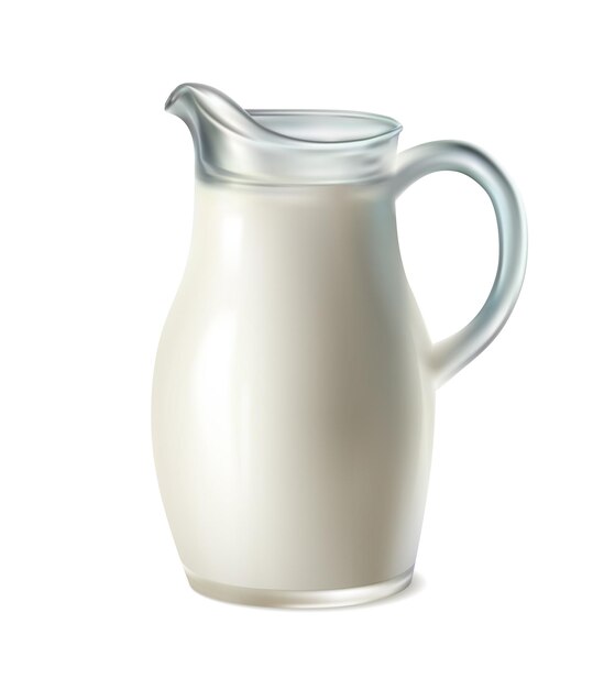 Ilustración realista del icono vectorial Jar de leche fresca Productos lácteos aislados en fondo blanco