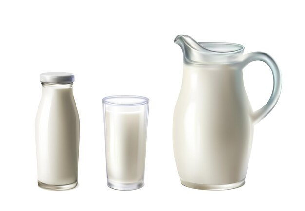 Ilustración realista del icono vectorial Leche de granja fresca Botella de leche de frasco de leche