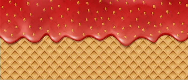 Ilustración realista del icono vectorial Patrón de textura de gofre de fresa líquida