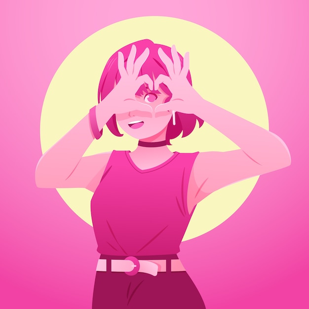 Ilustración realista de niña rosa fuerte