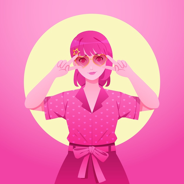 Ilustración realista de niña rosa fuerte