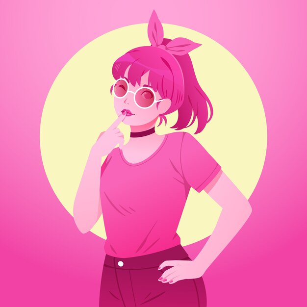 Ilustración realista de niña rosa fuerte