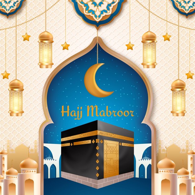 Ilustración realista para la peregrinación hajj islámica