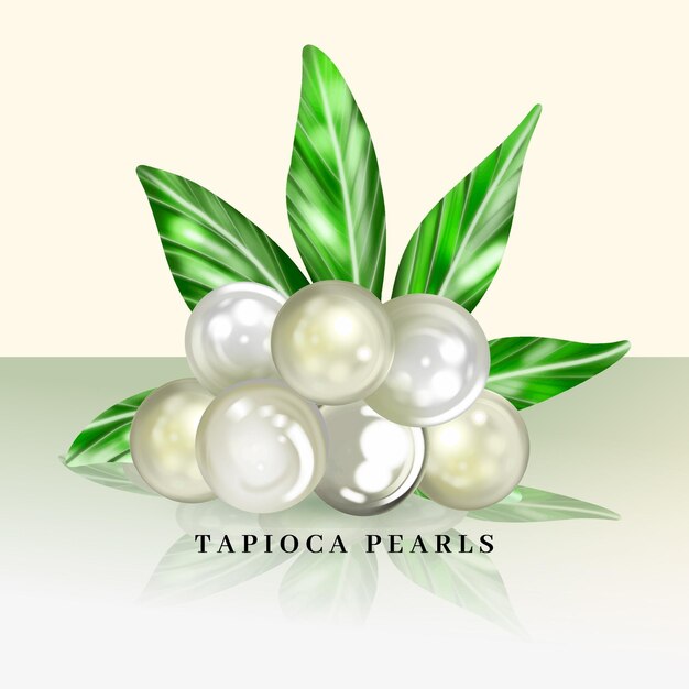 Ilustración realista de perlas de tapioca