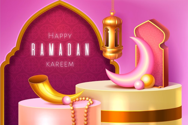 Vector gratuito ilustración realista de ramadan kareem tridimensional