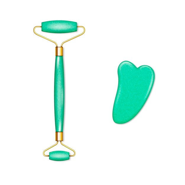 Ilustración realista de rodillo de jade y gua sha