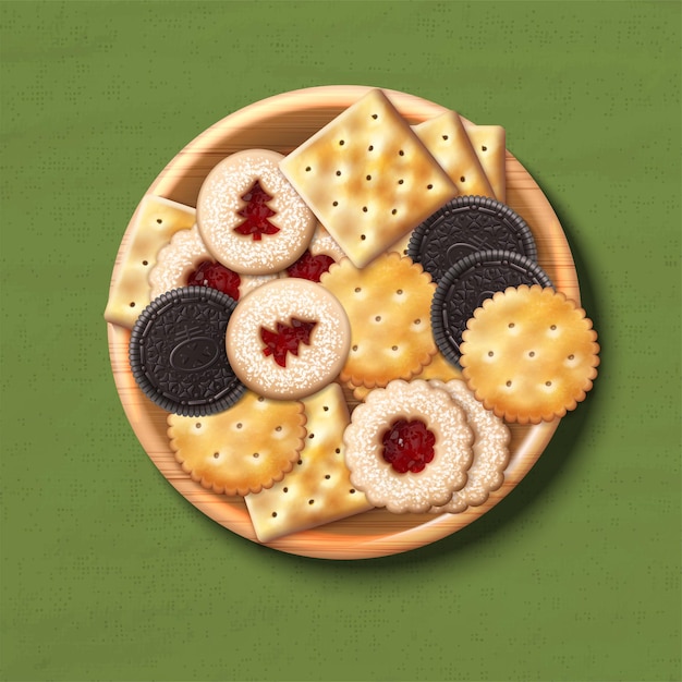 Ilustración realista de vector Diferentes tipos de galletas en el plato Galletas galletas de chocolate