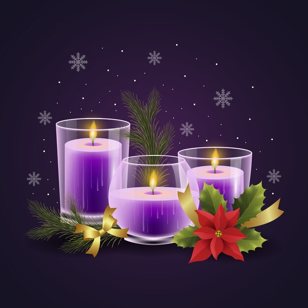 Ilustración realista de velas púrpuras